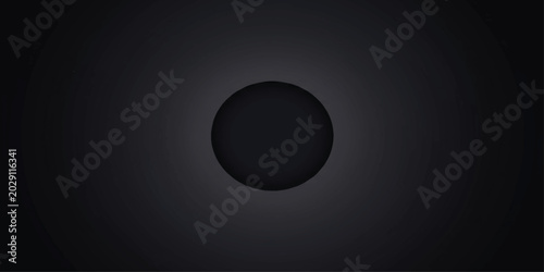 Fényképezés A dark, abstract sphere floats in the center of a dimly lit, black void, creating an atmosphere of mystery and profound emptiness for Website, Background, Branding, Art etc