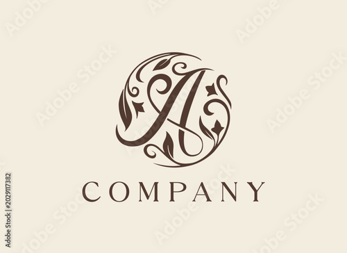 Letter A Elegant Circle Luxury Floral Logo Design