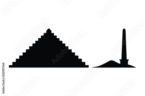 Cuadro en lienzo Ancient stepped pyramid and obelisk landmark silhouettes vector illustration