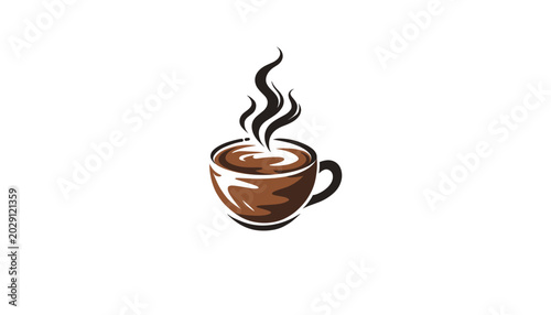 Schilderij op canvas A steaming cup of hot coffee with aromatic steam rising from the surface, presented on a clean white background
