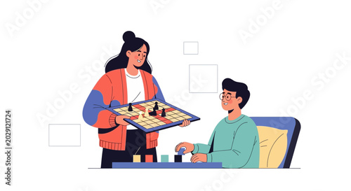 Happy people playing board games, strategy game fun, family leisure time, strategy concept