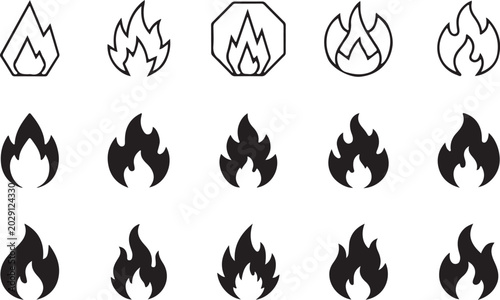 Foto Hot burning fire flame borders set