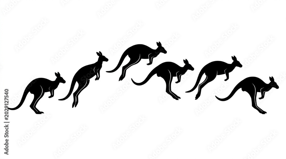 Fototapeta premium Series of kangaroos jumping and running in motion isolated on white background, Vector