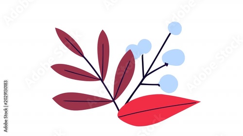 Stylized rowan branch. Rowan berry branch animation, alpha channel. Cartoon