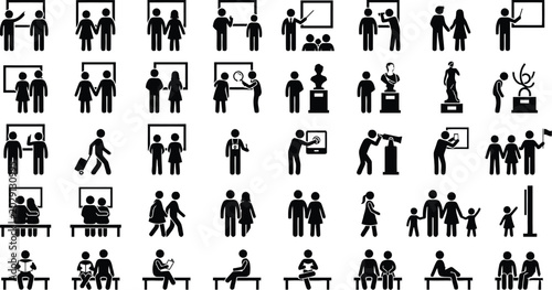 Tableau sur toile black silhouette icons depicting various people in different actions and setting