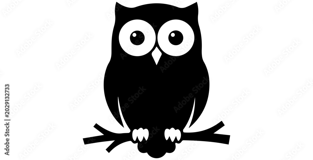 Obraz premium Black and white owl sitting on wooden branch