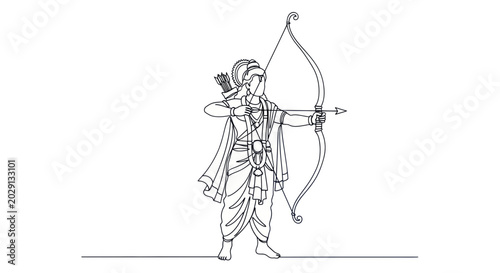 Tableau sur toile Lord Rama with Bow and Arrow, Hindu Deity, Indian Mythology Warrior Illustration