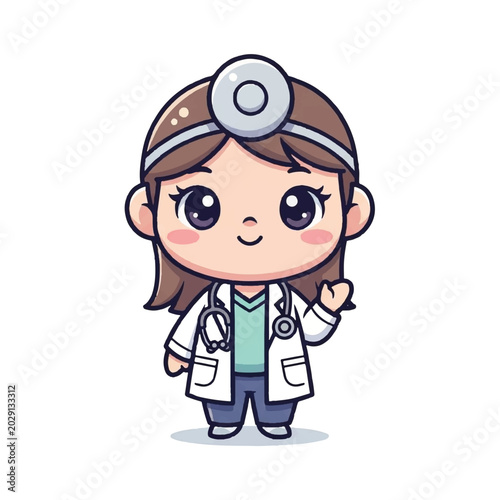 Cartoon female doctor character smiling.