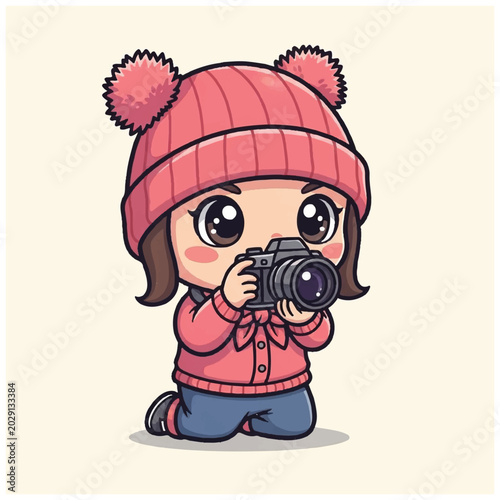 Cartoon girl holding a camera.