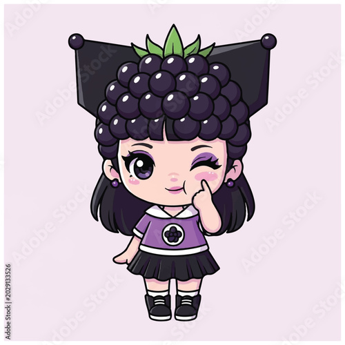 Cartoon girl with blackberry headpiece smiling.