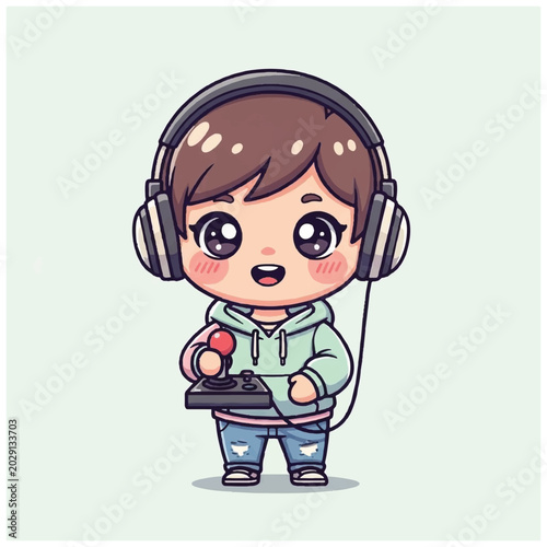 Cartoon kid with gaming controller.