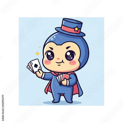 Cartoon magician with playing cards.