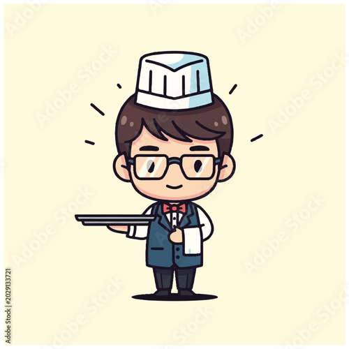 Cartoon man wearing glasses and hat.