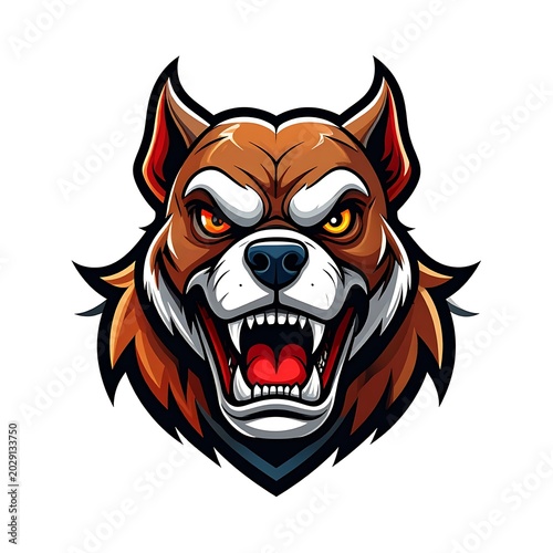 A snarling dog's head with sharp teeth