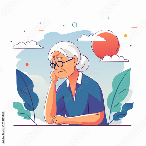 Sad Elderly Woman with Glasses