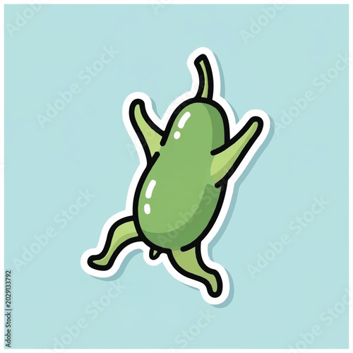 Cartoon pickle character in motion.