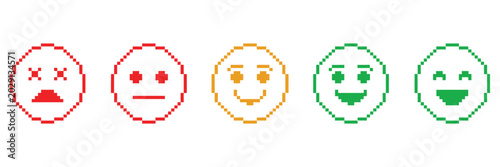 Quadro em tela Retro Pixel Emoji icon collection, Sentiment and Mood symbols in Pixel style for User Feedback, Rating and Emotion Analysis design