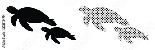 Konstfotografi Sea turtle silhouette vector set, black aquatic animal icons, swimming marine tu