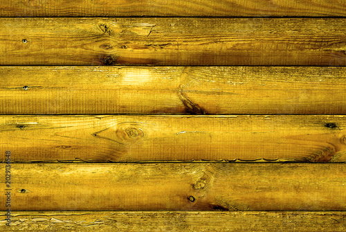 Quadro em tela Log house golden wood with hammered a nails texture