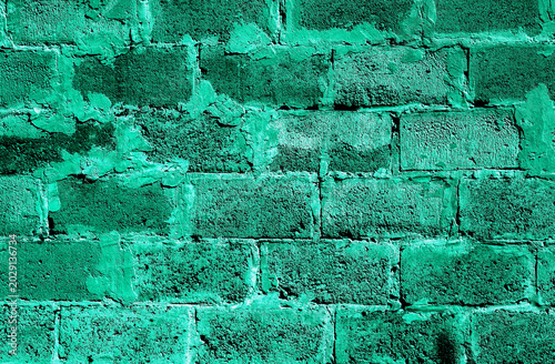 Turquoise brickwork detailed texture background - stock photo
