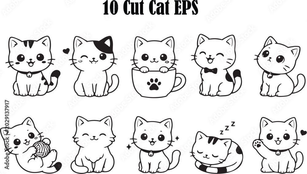 Obraz premium Minimalist Kitten Line Art Vector Elements Art & Illustration