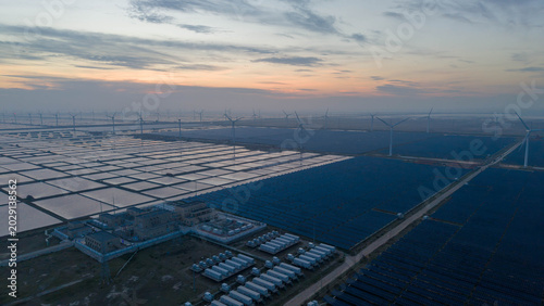 Scenic Wind Solar Hybrid Energy Storage Power Station at Dusk