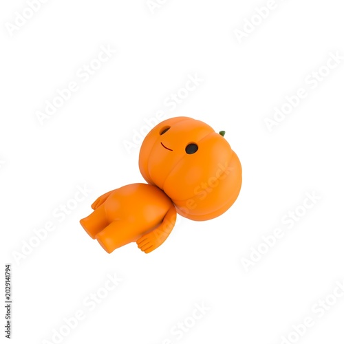 Foto Cute 3D render Pumpkin character lying still on the ground, calm and resting mascot style, isolated on white background