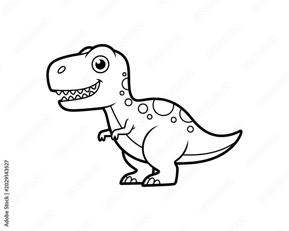 Fototapeta premium Happy cartoon T-Rex dinosaur, small arms, detailed texture, outline