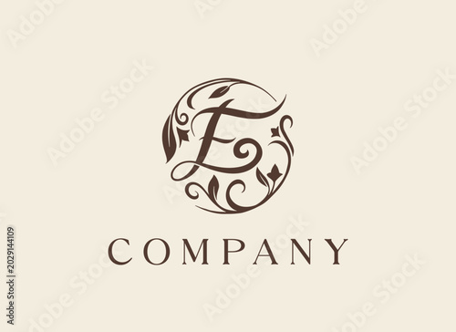 Letter E Elegant Circle Luxury Floral Logo Design