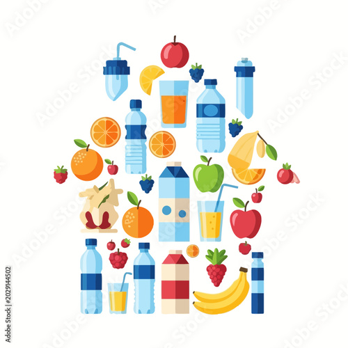 Foto Healthy Food and Drinks Arranged in a House Shape