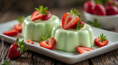 two matcha colored pana cota on a plate
