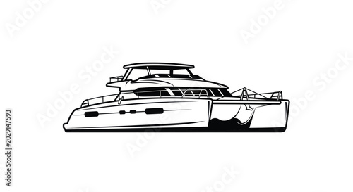 Foto Modern Catamaran Yacht Line Art Illustration