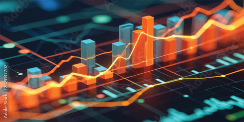 Tableau sur toile Stock Market Graph with Digital Wave Data Visualization and Futuristic Technolog