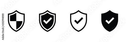 Tableau sur toile Shield check mark icon set or security shield protection icon with tick symbol