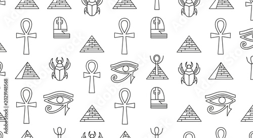 Canvastavla Egyptian Symbols Pattern - Ankh, Eye of Horus, Scarab, Pyramid