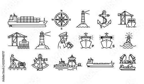 Canvas Print Professional Maritime Navigation Vector Collection with Ship Cargo and Nautical
