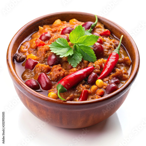 Bowl of spicy vegetable chili with fresh cilantro