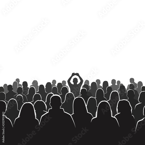 Fotografija Silhouette of a large crowd of people with one person holding up a camera or smartphone to take a photo