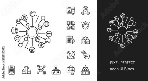 Bilde på lerret Adoh ui blocs pixel perfect line icon set for application design development and technology interface