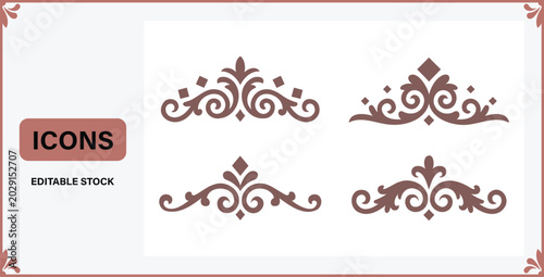 Fotografie Set of brown elegant swirling floral ornamental design elements in four differen