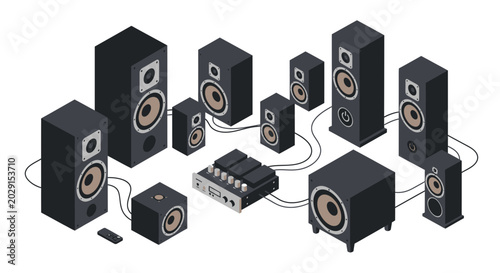 Foto Home Theater System Setup with Speakers and Amplifier