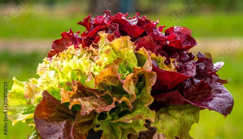 Vibrant mix of lettuce leaves in garden setting fresh and colorful salad greens