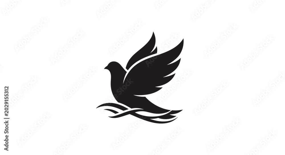 Obraz premium Black Silhouette Dove Flying Above Waves
