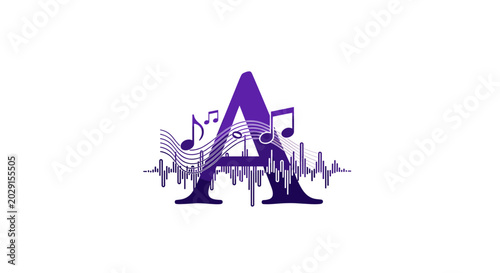 Letter A with Music Notes and Sound Wave
