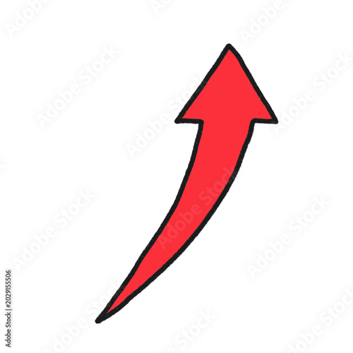 Hand Drawn Red Curved Arrow - Flat Crayon Style