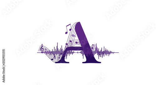 Letter A With Musical Notes and Sound Waves