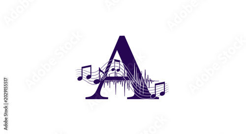Foto Letter A With Music Notes and Sound Waves