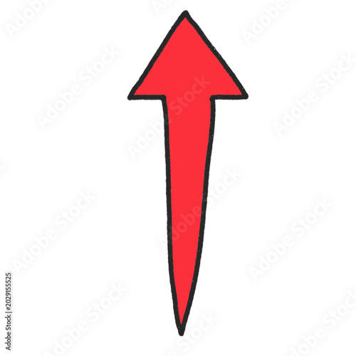 Hand Drawn Red Diagonal Arrow - Flat Crayon Style