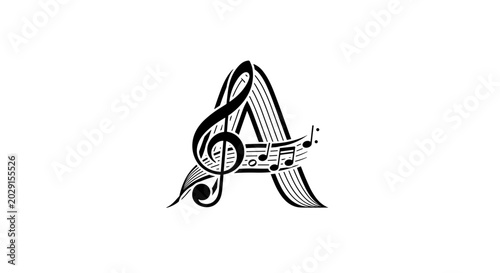 Musical Letter 'A' With Treble Clef and Notes