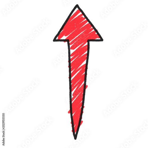 Hand Drawn Red Diagonal Arrow - Rough Crayon Texture
